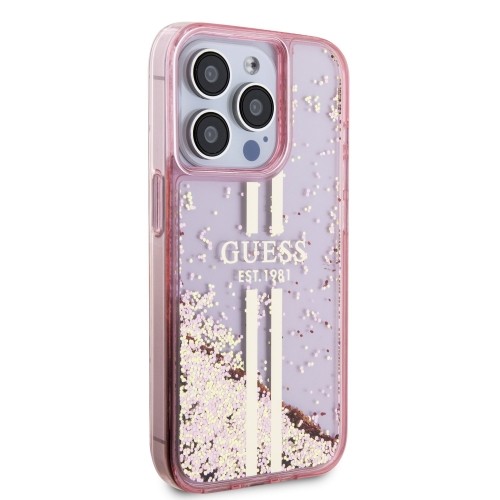 Guess PC|TPU Liquid Glitter Gold Stripe Case for iPhone 15 Pro Pink image 3