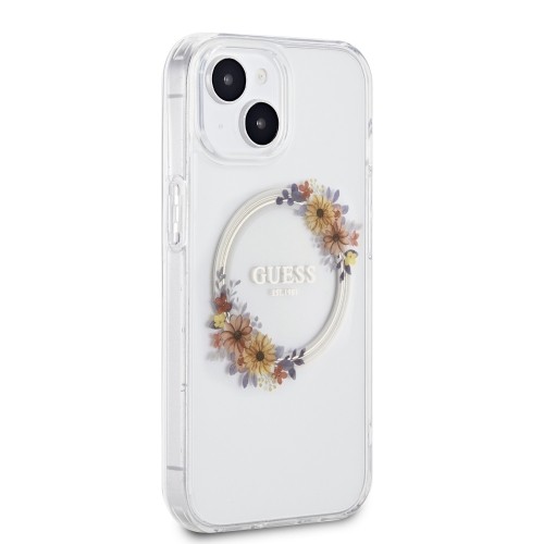 Guess PC|TPU Flowers Ring Glossy Logo MagSafe Case for iPhone 15 Plus Transparent image 3