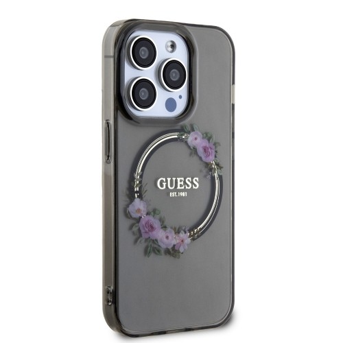 Guess PC|TPU Flowers Ring Glossy Logo MagSafe Case for iPhone 15 Pro Black image 3