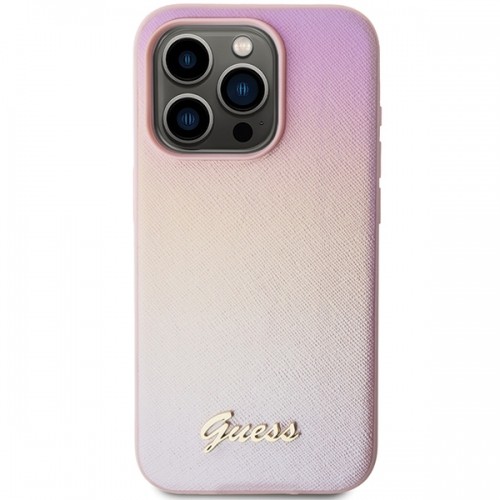 Guess GUHCP14XPSAIRSP iPhone 14 Pro Max 6.7" różowy|pink hardcase Saffiano Iridescent Script image 3