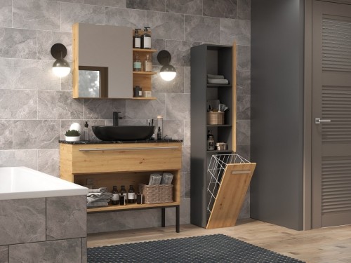 Top E Shop Topeshop NEL IV ANT/ART bathroom storage cabinet Graphite, Oak image 3