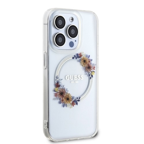 Guess PC|TPU Flowers Ring Glossy Logo MagSafe Case for iPhone 13 Pro Transparent image 3