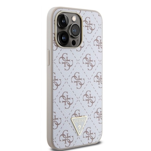 Guess PU Leather 4G Triangle Metal Logo Case for iPhone 15 Pro Max White image 3