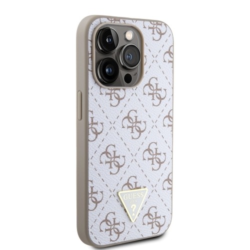 Guess PU Leather 4G Triangle Metal Logo Case for iPhone 15 Pro White image 3