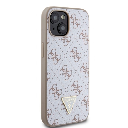Guess PU Leather 4G Triangle Metal Logo Case for iPhone 15 White image 3