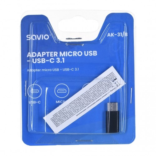 Savio AK-31 / B cable interface/gender adapter Micro USB USB 3.1 Typ C Black image 3