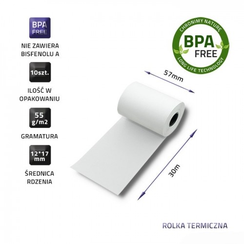 Qoltec 51895 Thermal roll 57 x 30 | 55g / m2 | 10 pcs. | BPA free image 3