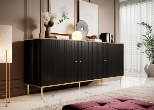 Cama Meble GLAMOUR chest 180x40x75.5 cm black matt + gold image 3