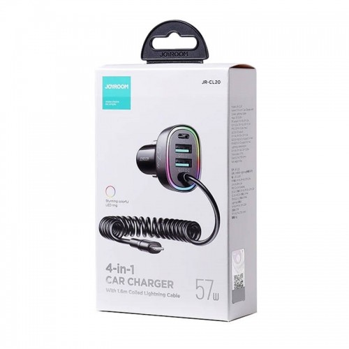 Joyroom 4 in 1 Fast Car Charger PD, QC3.0, AFC, FCP with 1.6m 57W Lightning Cable Black (JR-CL20) image 3