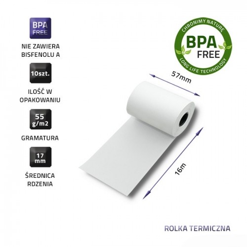 Qoltec 51899 Thermal roll 57 x 16 | 55g / m2 | 10 pcs. | BPA free image 3