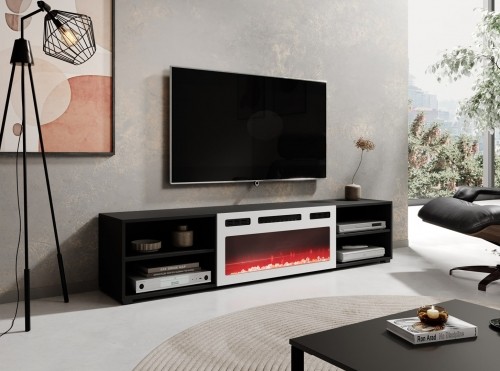 Cama Meble RTV cabinet POLO 180x33x39 black + fireplace white image 3
