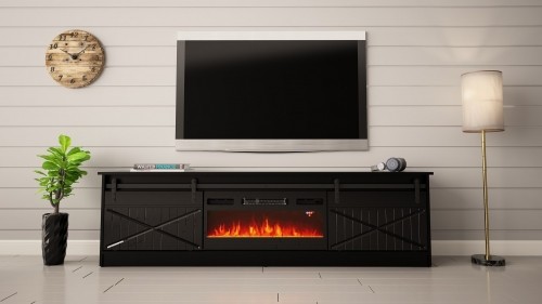 Cama Meble RTV GRANERO + fireplace cabinet 200x56.7x35 black/black gloss image 3