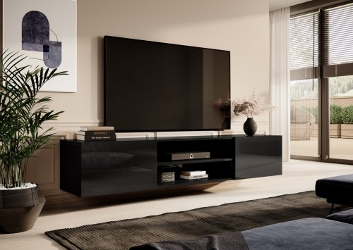 Cama Meble RTV cabinet SLIDE 200K 200x40x37 cm all in gloss black image 3