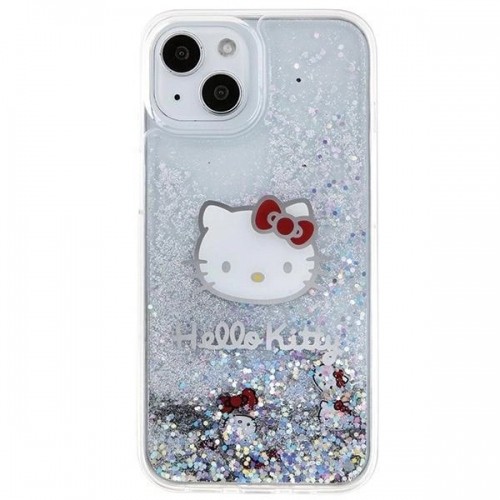 Hello Kitty Liquid Glitter Charms Kitty Head case for iPhone 15 - silver image 3