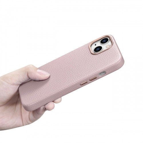 iCarer Litchi Premium Leather Case iPhone 14 Magnetic Leather Case with MagSafe Pink (WMI14220709-PK) image 3