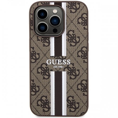 Guess GUHMP15LP4RPSW iPhone 15 Pro 6.1" brązowy|brown hardcase 4G Printed Stripes MagSafe image 3