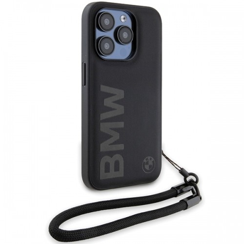 BMW BMHCP15X23RMRLK iPhone 15 Pro Max 6.7" czarny|black hardcase Signature Leather Wordmark Cord image 3
