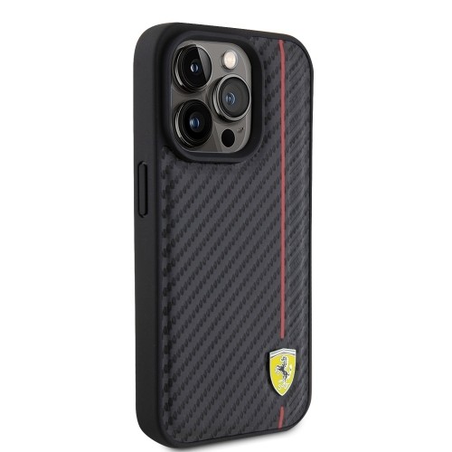 Ferrari PU Leather Carbon Vertical Red Line Case for iPhone 15 Pro Black image 3