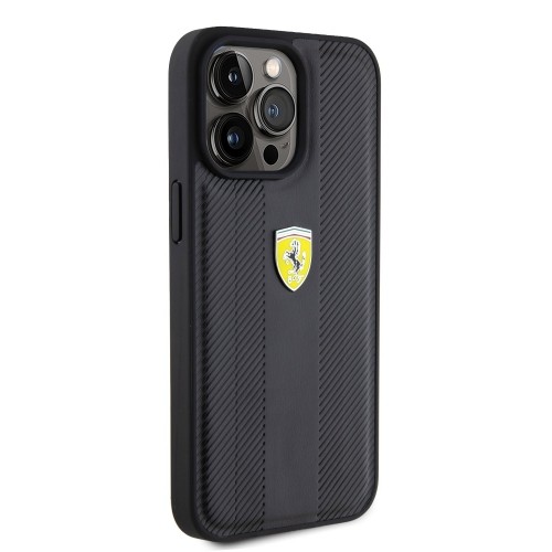 Ferrari PU Leather Hot Stamp Groove Pattern Case for iPhone 15 Pro Max Black image 3