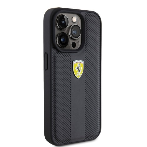 Ferrari PU Leather Hot Stamp Groove Pattern Case for iPhone 15 Pro Black image 3