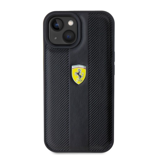 Ferrari PU Leather Hot Stamp Groove Pattern Case for iPhone 15 Black image 3