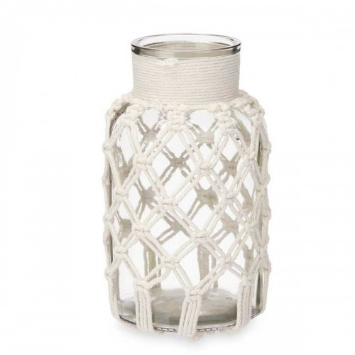 Vase White Cloth Glass 15,5 x 26,5 x 15,5 cm (6 Units) Macrame image 3