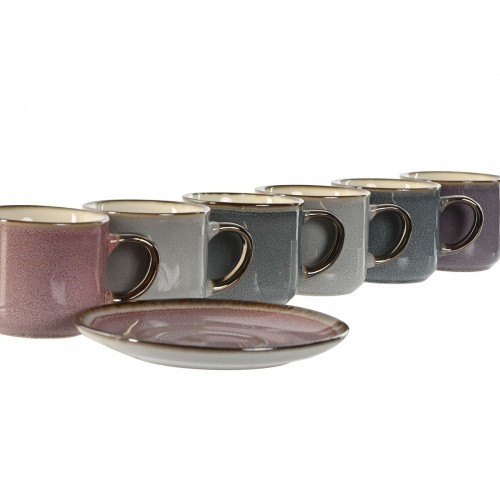 Set of 6 Cups with Plate Home ESPRIT Blue White Pink Maroon Stoneware 165 ml 14 x 14 x 2 cm image 3
