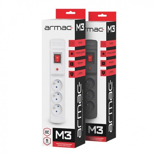 Armac Multi M3 | Strāvas sloksne | pretpārsprieguma sistēma, 3 rozetes, 5 m kabelis, pelēks image 3