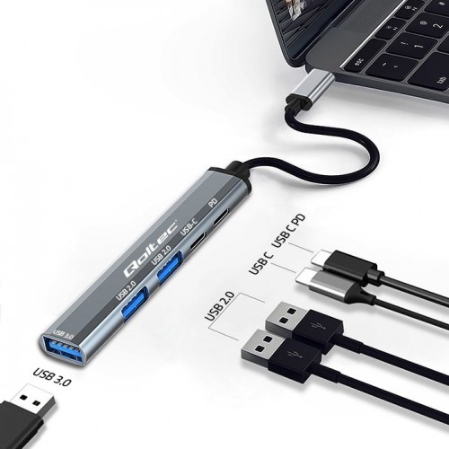 Qoltec 53790 Hub Adapter USB-C 3.1 5in1 | USB-C PD| USB-C | 2x USB 2.0 | USB 3.0 image 3