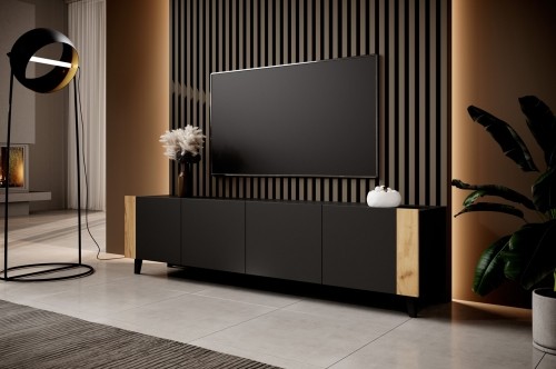 Cama Meble TV cabinet FARO 200x42x52 black matt + oak craft image 3