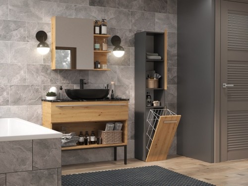 Top E Shop Topeshop NEL III ANT/ART bathroom storage cabinet Graphite, Oak image 3