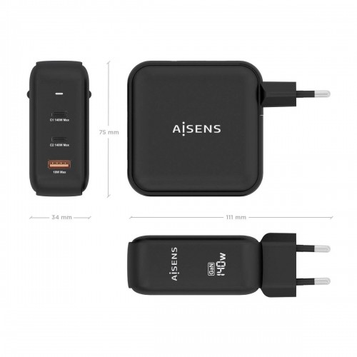Сетевое зарядное устройство Aisens ASCH-140W3P031-BK 140 W Чёрный (1 штук) image 3