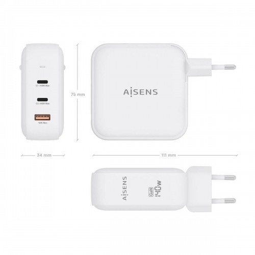 Wall Charger Aisens ASCH-140W3P030-W White 140 W (1 Unit) image 3