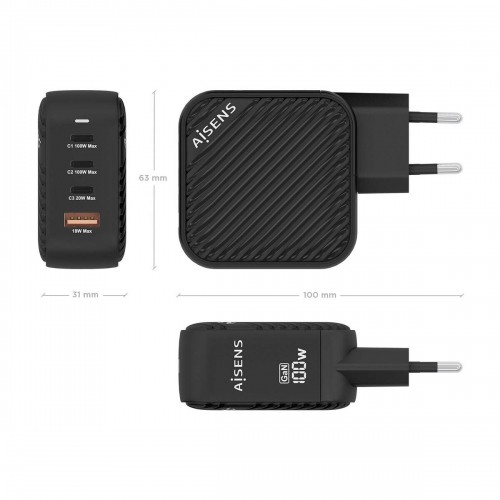 Wall Charger Aisens ASCH-100W4P029-BK 100 W Black (1 Unit) image 3