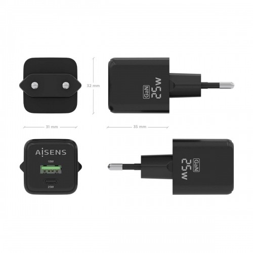 Sienas Lādētājs Aisens ASCH-25W2P015-BK Melns 25 W (1 gb.) image 3