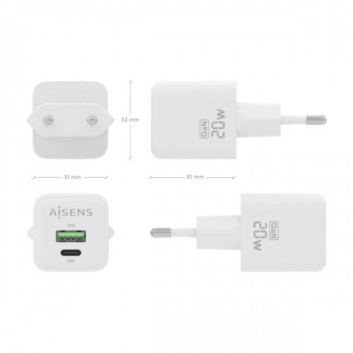 Wall Charger Aisens ASCH-20W2P010-W White 20 W (1 Unit) image 3