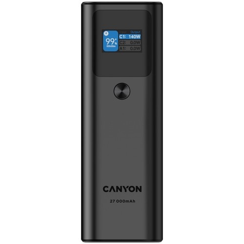CANYON PB-2010, allowed for air travel power bank 27000mAh/97.2Wh Li-poly battery, in/out:2xUSB-C PD3.1 140W, out:USB-A QC 3.0 22.5W,TFT display,Dark Grey image 3