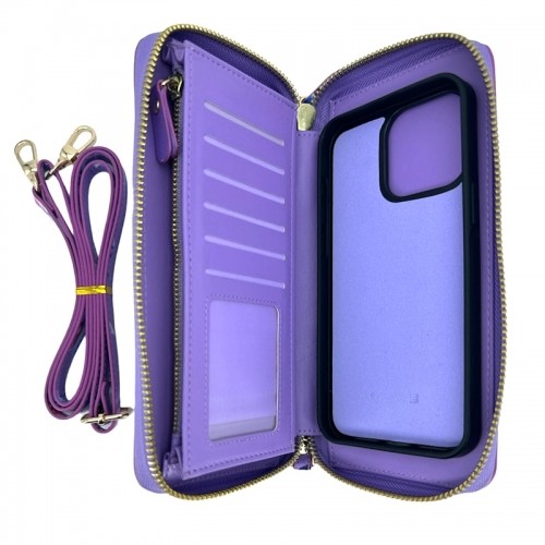 Evelatus Эко-кожаный кошелек-чехол с магнитным фиксатором для смартфона и плечевым ремнем Flower Фиолетовый image 3