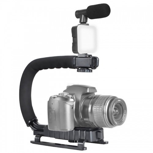 Elight 4U Rokas stabilizātors Telefonam & Sporta / DLSR Kamerai ar 1/4 fix ar Led Gaismu / Mikrofonu image 3