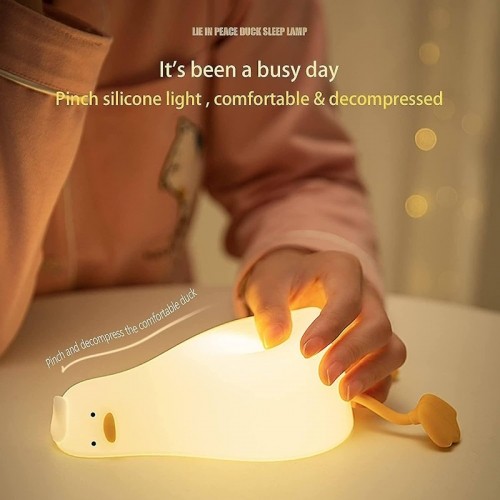 Elight LD1 Guļoša pīle Mīkta silikona Bērnu Krāsaina Nakts Led lampa ar akumulātoru / USB-C Balta image 3