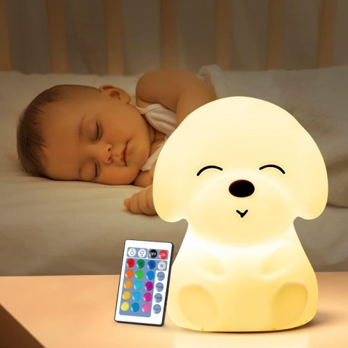 Elight DG1 Sunītis Mīkta silikona Bērnu Krāsaina Nakts Led lampa ar akumulātoru / USB & pulti Balta image 3