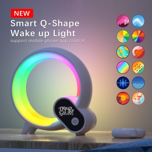 Elight D3 Smart Q-Shape Galda Pulksnetis Lampa ar Bluetooth skaļruni Wake-Up gaismu un balto troksni Balts image 3