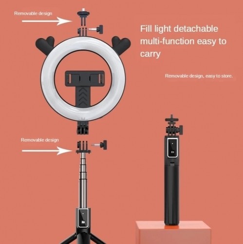 CP X2 LED 16cm Uzlādējama Selfie Lampa ar BT Pulti & Rokturi + Grīdas statīvu 20-90cm + Telefona image 3