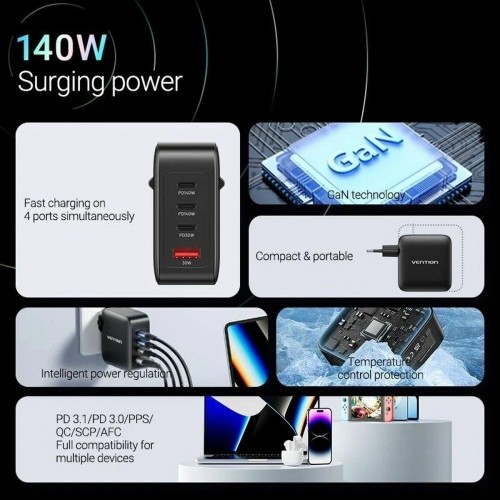 Wall Charger Vention FEIB0-EU Black 140 W image 3