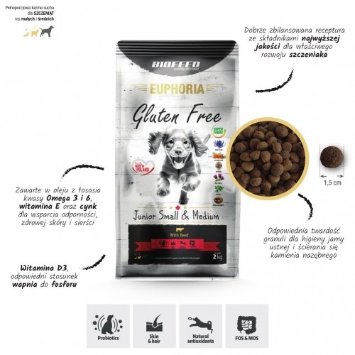 BIOFEED Euphoria Gluten Free Junior small & medium Beef - dry dog food - 12kg image 3