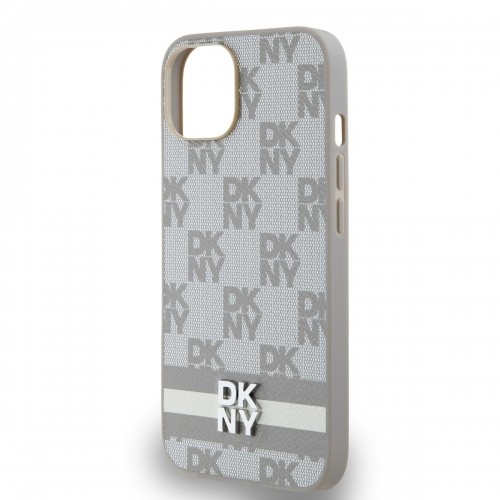 DKNY PU Leather Checkered Pattern and Stripe Case for iPhone 15 Beige image 3