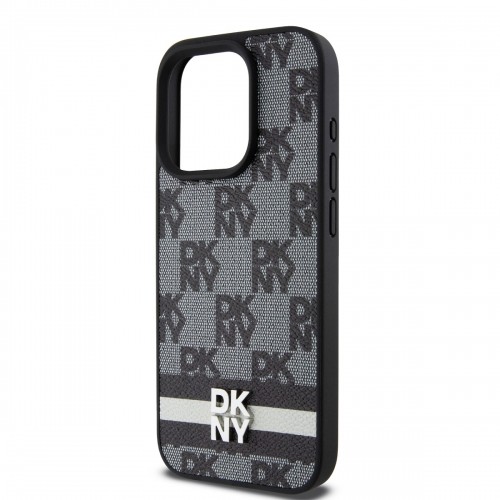 DKNY PU Leather Checkered Pattern and Stripe Case for iPhone 14 Pro Max Black image 3