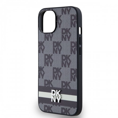 DKNY PU Leather Checkered Pattern and Stripe Case for iPhone 14 Black image 3
