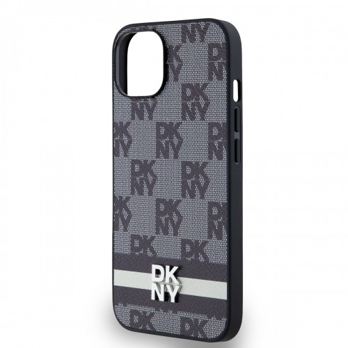 DKNY PU Leather Checkered Pattern and Stripe Case for iPhone 13 Black image 3