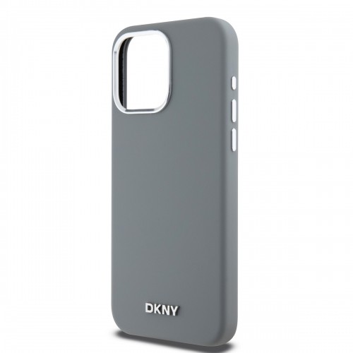 DKNY Liquid Silicone Silver Metal Logo MagSafe Case for iPhone 15 Pro Max Grey image 3